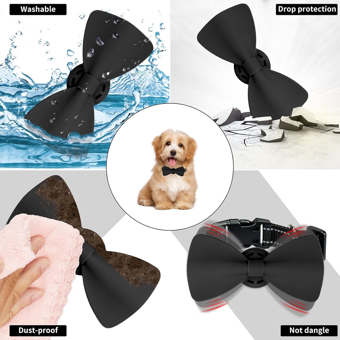 Airtag Case for Dog Collar 2 Pack, Bowtie Cute Pet Airtag Holder for Apple GPS Tracker, Soft Silicone Airtag Cover for Cat Puppy Small Medium Large and Extra-Large Dogs(Xs-S, Black&Deep Navy)