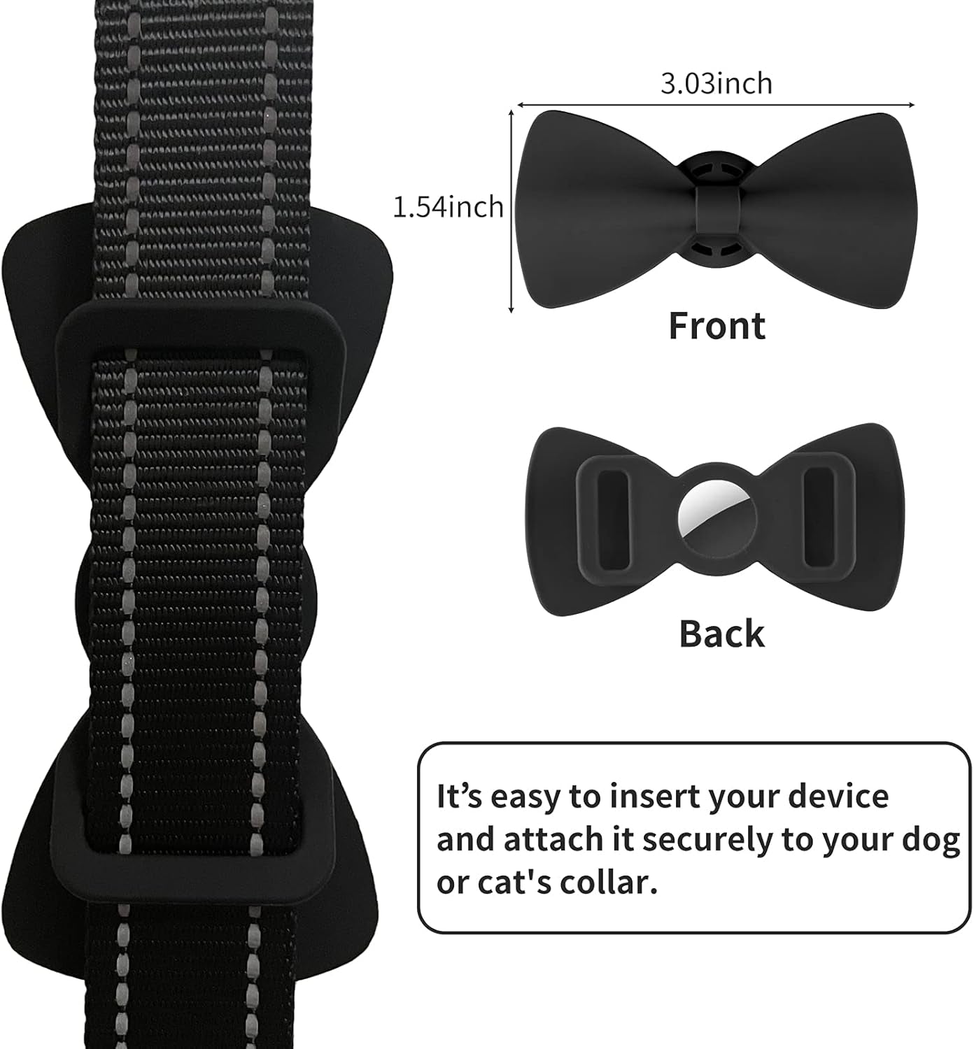 Airtag Case for Dog Collar 2 Pack, Bowtie Cute Pet Airtag Holder for Apple GPS Tracker, Soft Silicone Airtag Cover for Cat Puppy Small Medium Large and Extra-Large Dogs(Xs-S, Black&Deep Navy)