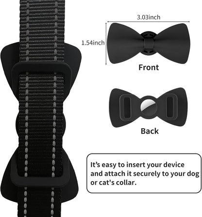 Airtag Case for Dog Collar 2 Pack, Bowtie Cute Pet Airtag Holder for Apple GPS Tracker, Soft Silicone Airtag Cover for Cat Puppy Small Medium Large and Extra-Large Dogs(Xs-S, Black&Deep Navy)