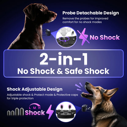 2 in 1 No Shock and Safe Shock anti Bark Dog Collar with 6 Modes 8 Adjustable Sensitivity Bark Collars Dog Accessories Supplies