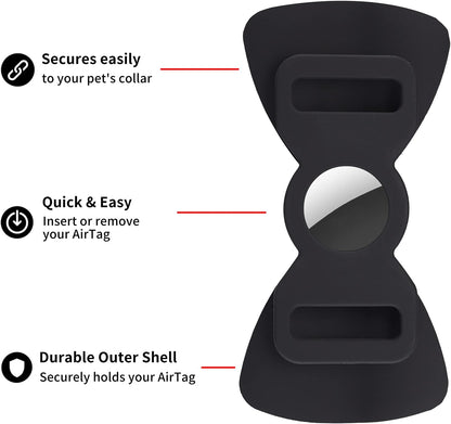 Airtag Case for Dog Collar 2 Pack, Bowtie Cute Pet Airtag Holder for Apple GPS Tracker, Soft Silicone Airtag Cover for Cat Puppy Small Medium Large and Extra-Large Dogs(Xs-S, Black&Deep Navy)