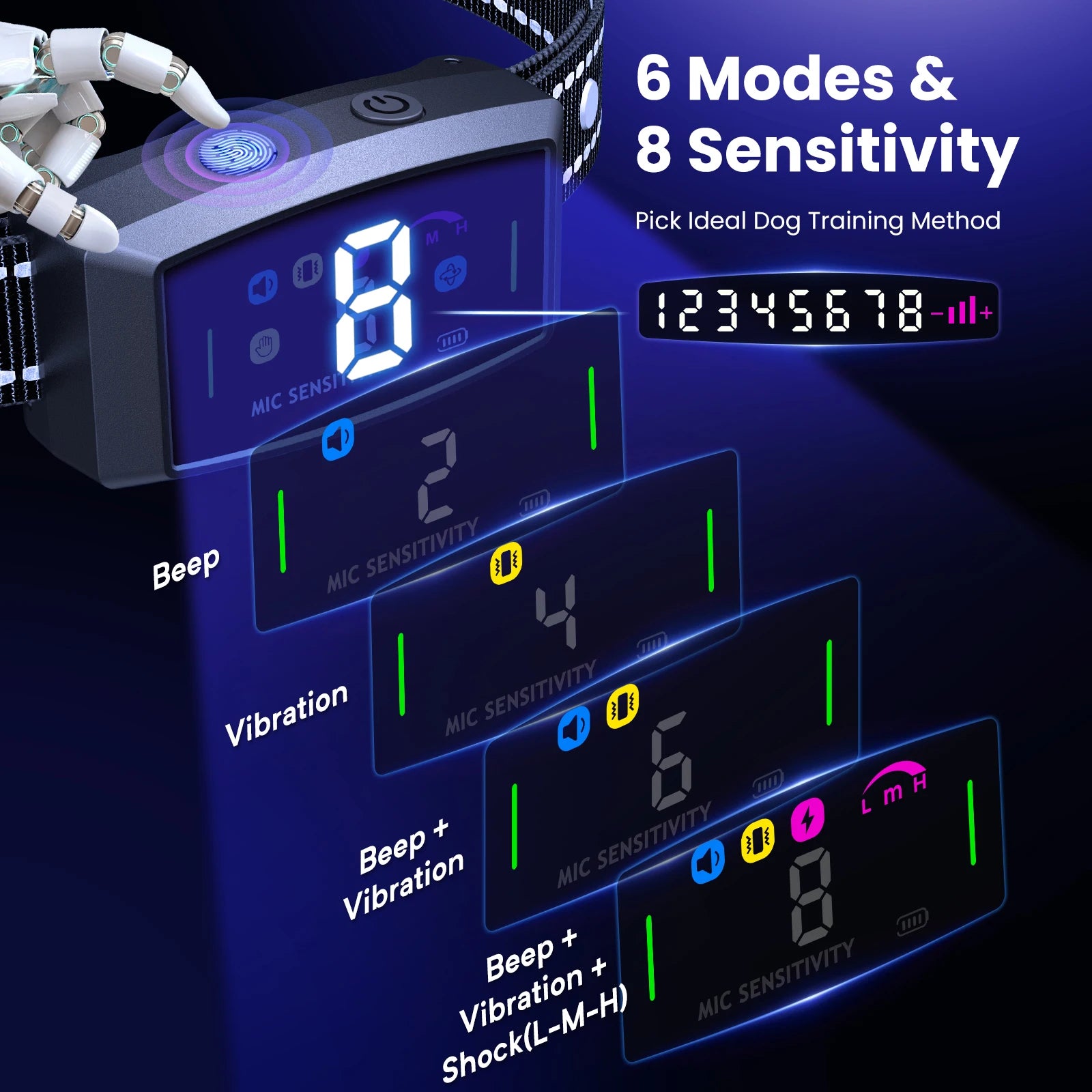 2 in 1 No Shock and Safe Shock anti Bark Dog Collar with 6 Modes 8 Adjustable Sensitivity Bark Collars Dog Accessories Supplies